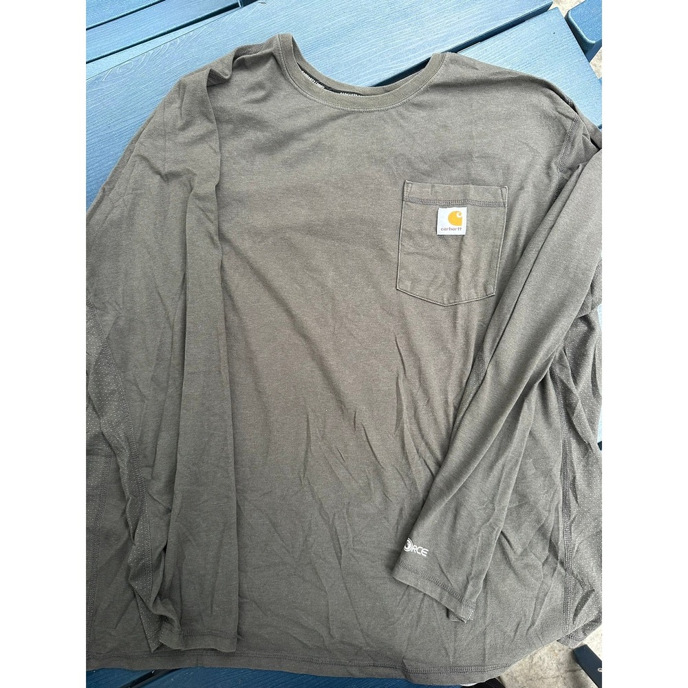 Carhartt Force Relaxed Fit Mens XL Long Sleeve Pocket T-Shirt Mesh Sides Gray